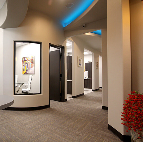 Hallway leading to dental exam rooms