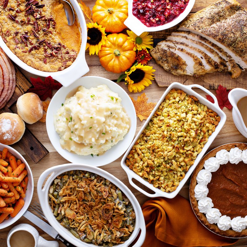 Thanksgiving dishes on a table